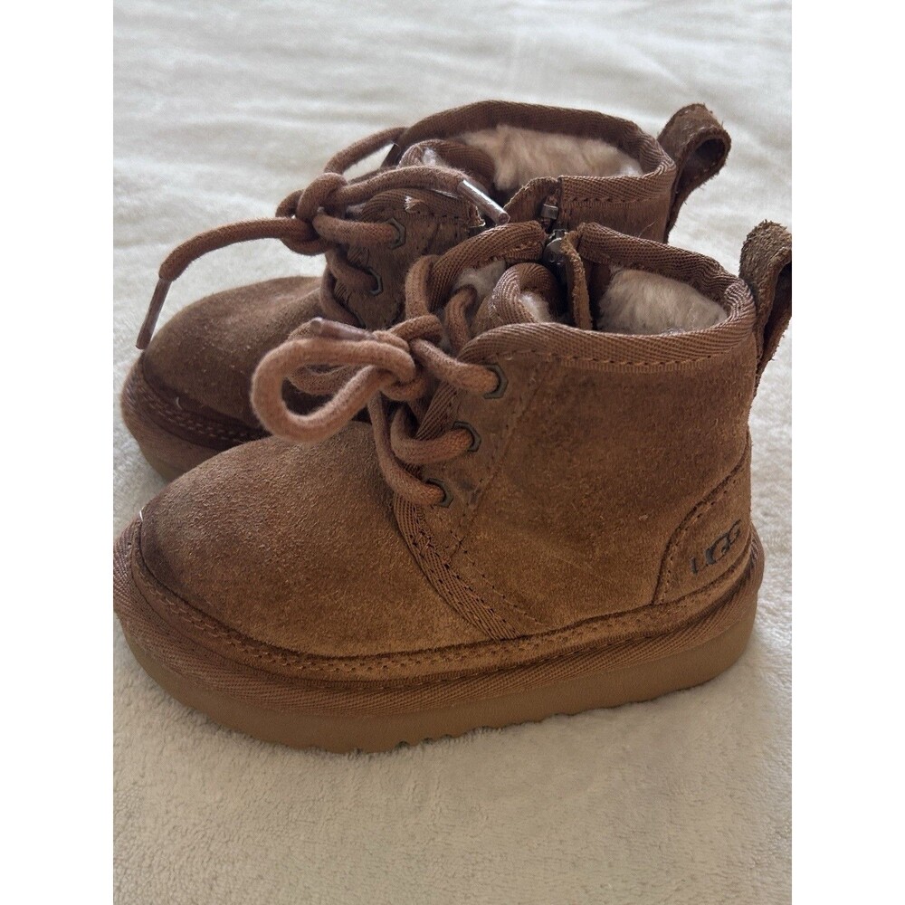 UGG Neumel II Toddler Chestnut Suede Chukka Lace Up Side Zip Boots Sz 7